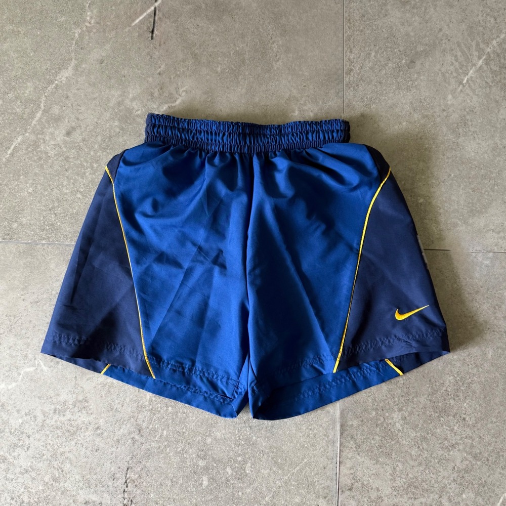 Vintage Nike Team Athletic Shorts Small Blue Yellow Swoosh